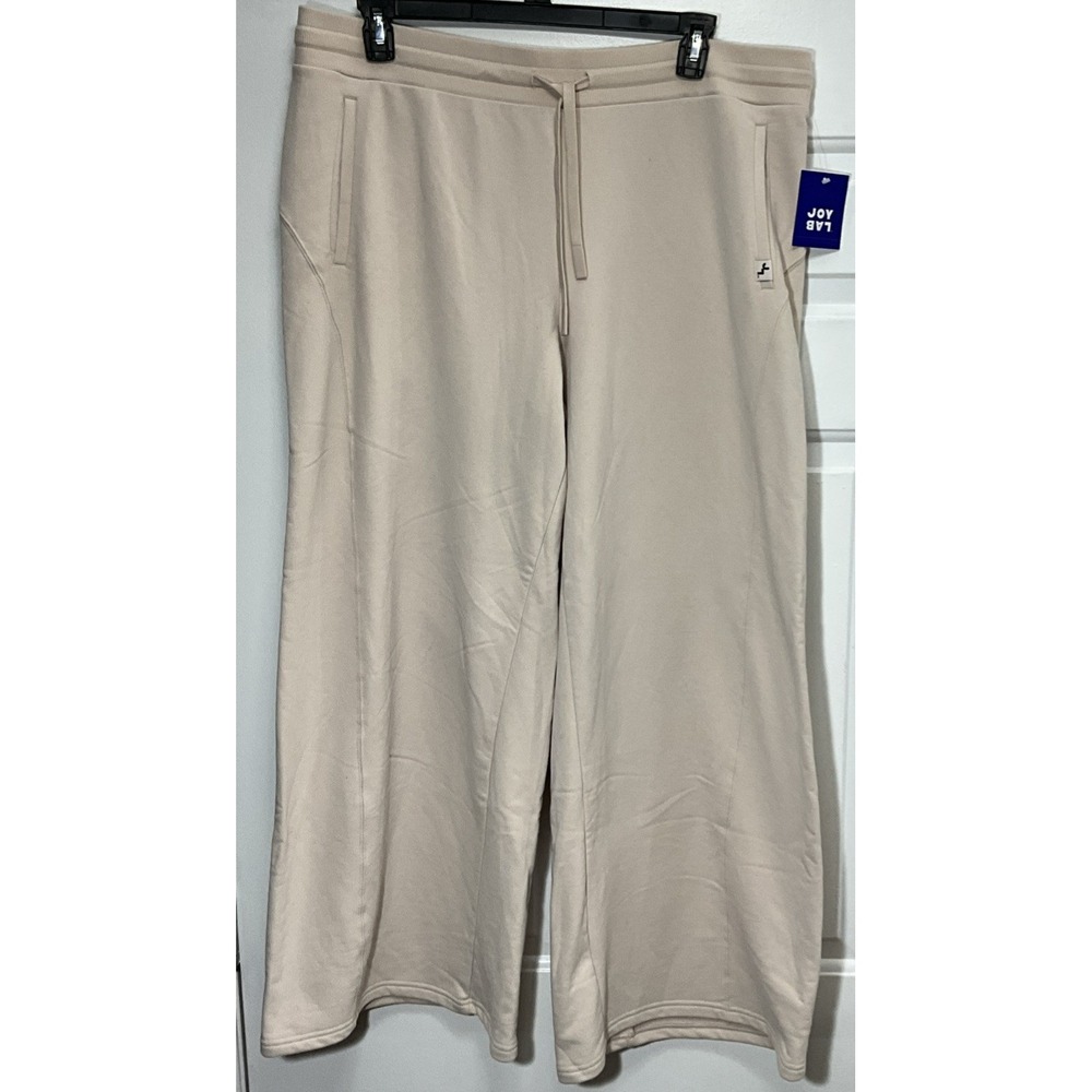 Joy Lab Med-Rise Wide Leg Regular Length Tan Sweatpants Womens XXL Almond